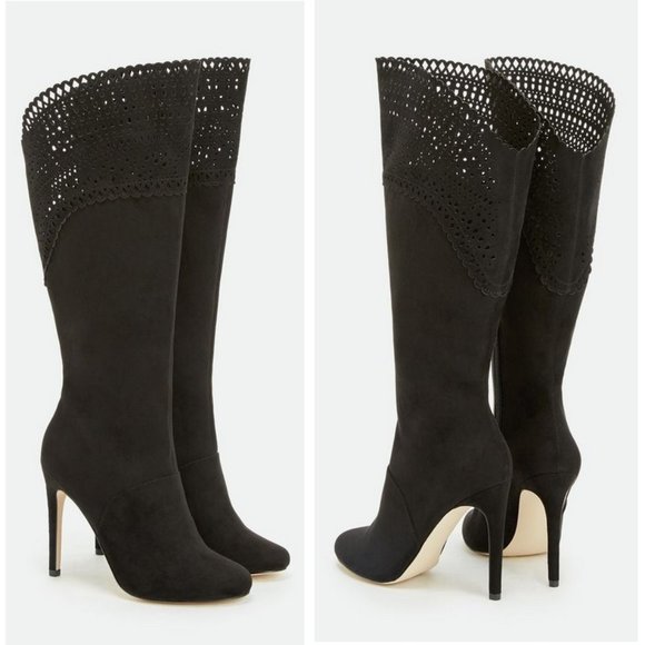 Boho High Heel Wide Top Boots w/ Laser Cut Outs - Picture 2 of 7